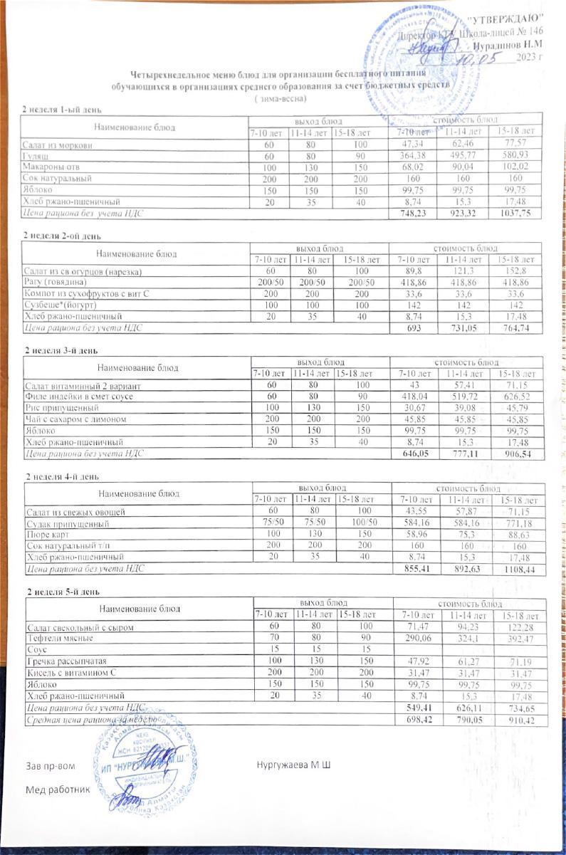 Апталық ас мәзірі (10.05.2023-12.05.2023)