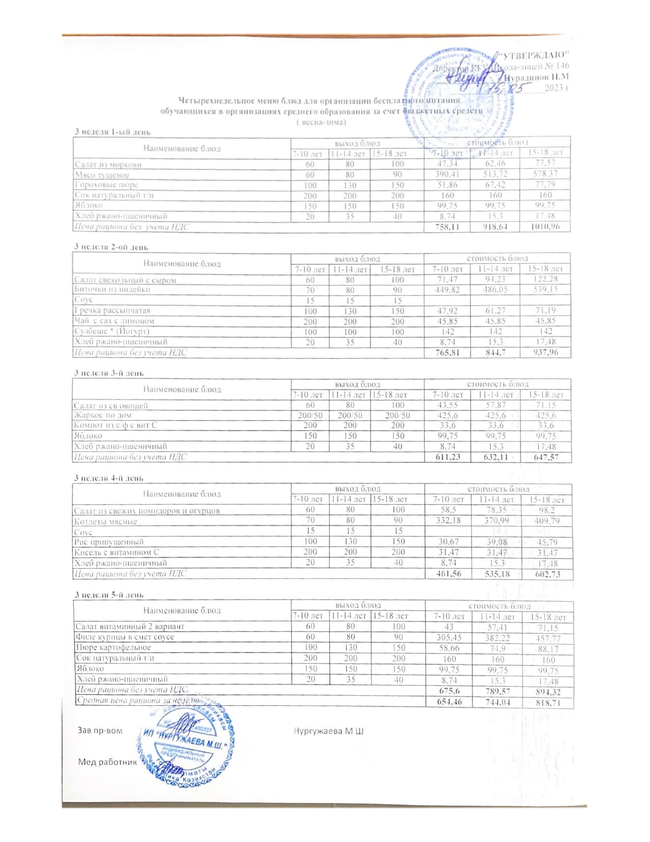 Апталық ас мәзірі (15.05.2023-19.05.2023)