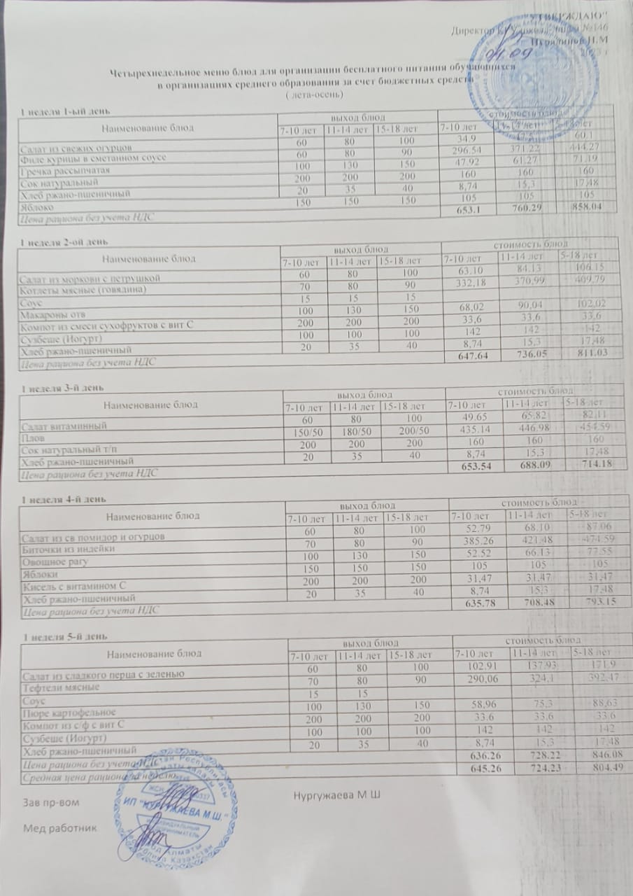 Апталық ас мәзірі (04.09.2023-08.09.2023)