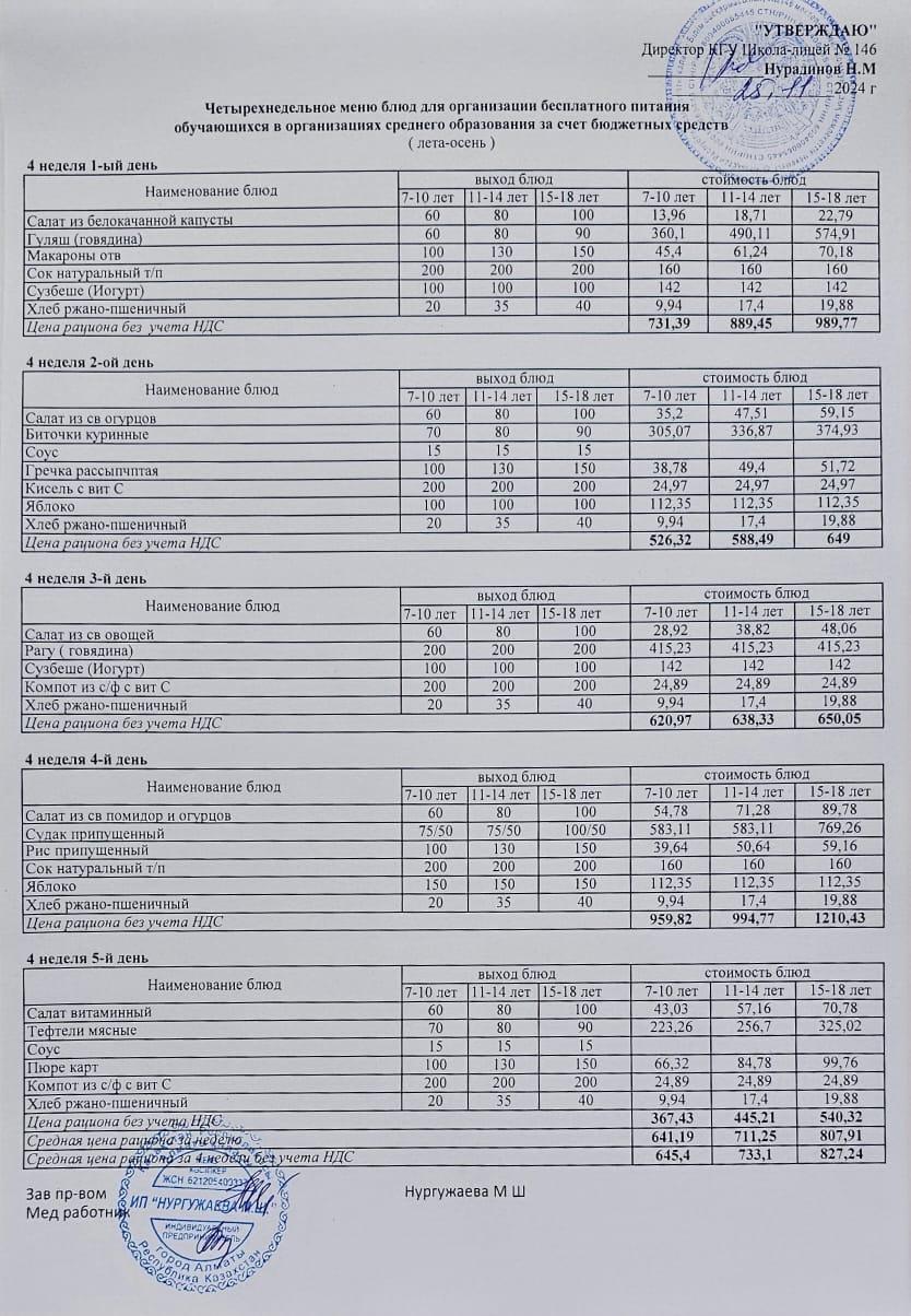 Апталық ас мәзірі (25.11.2024-29.11.2024)