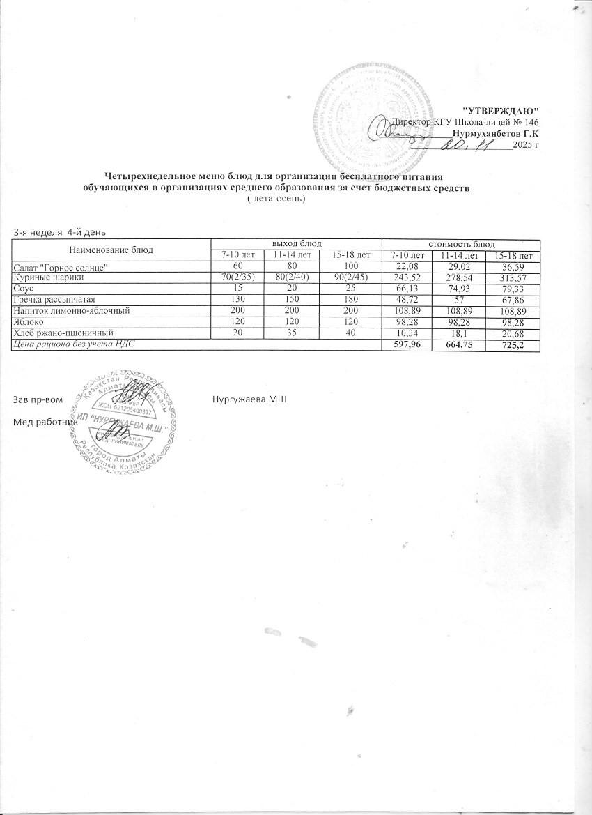 Ас мәзірі (қараша айы, 2 апта)