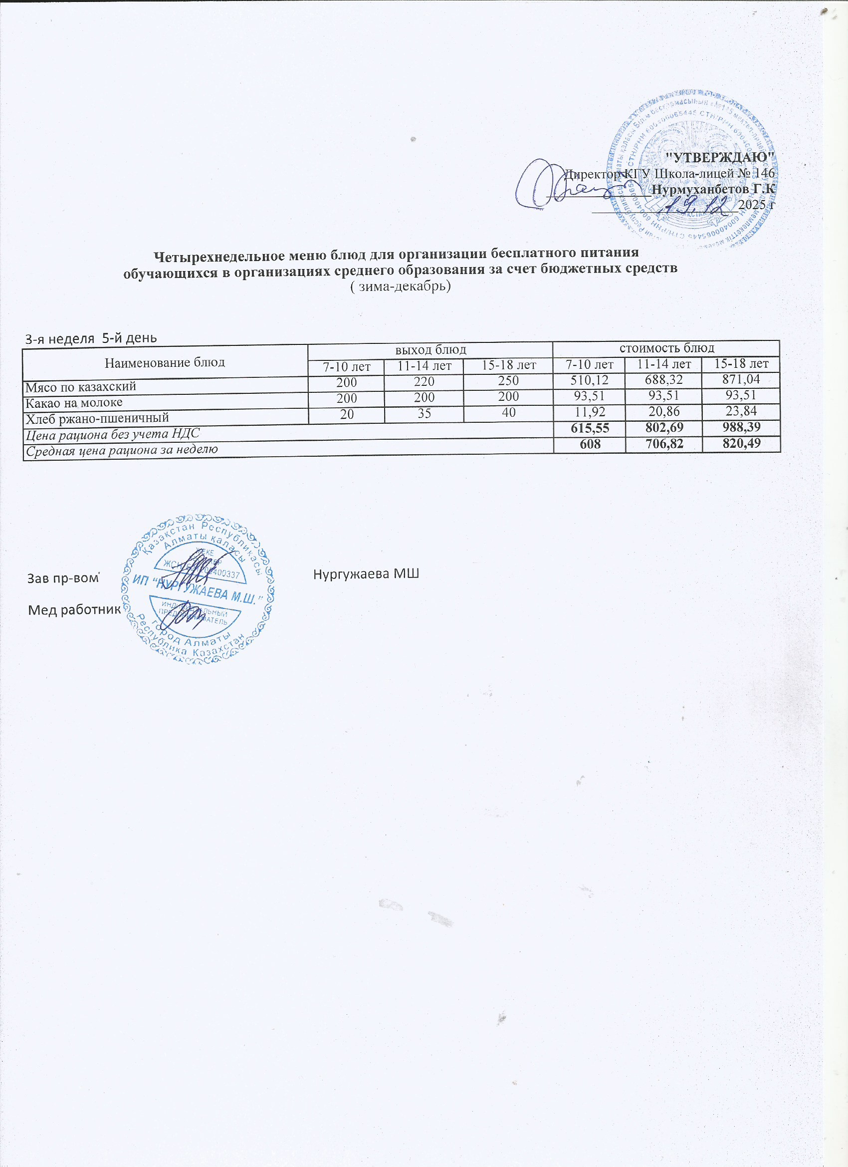 Ас мәзірі ( желтоқсан айы 3 апта)