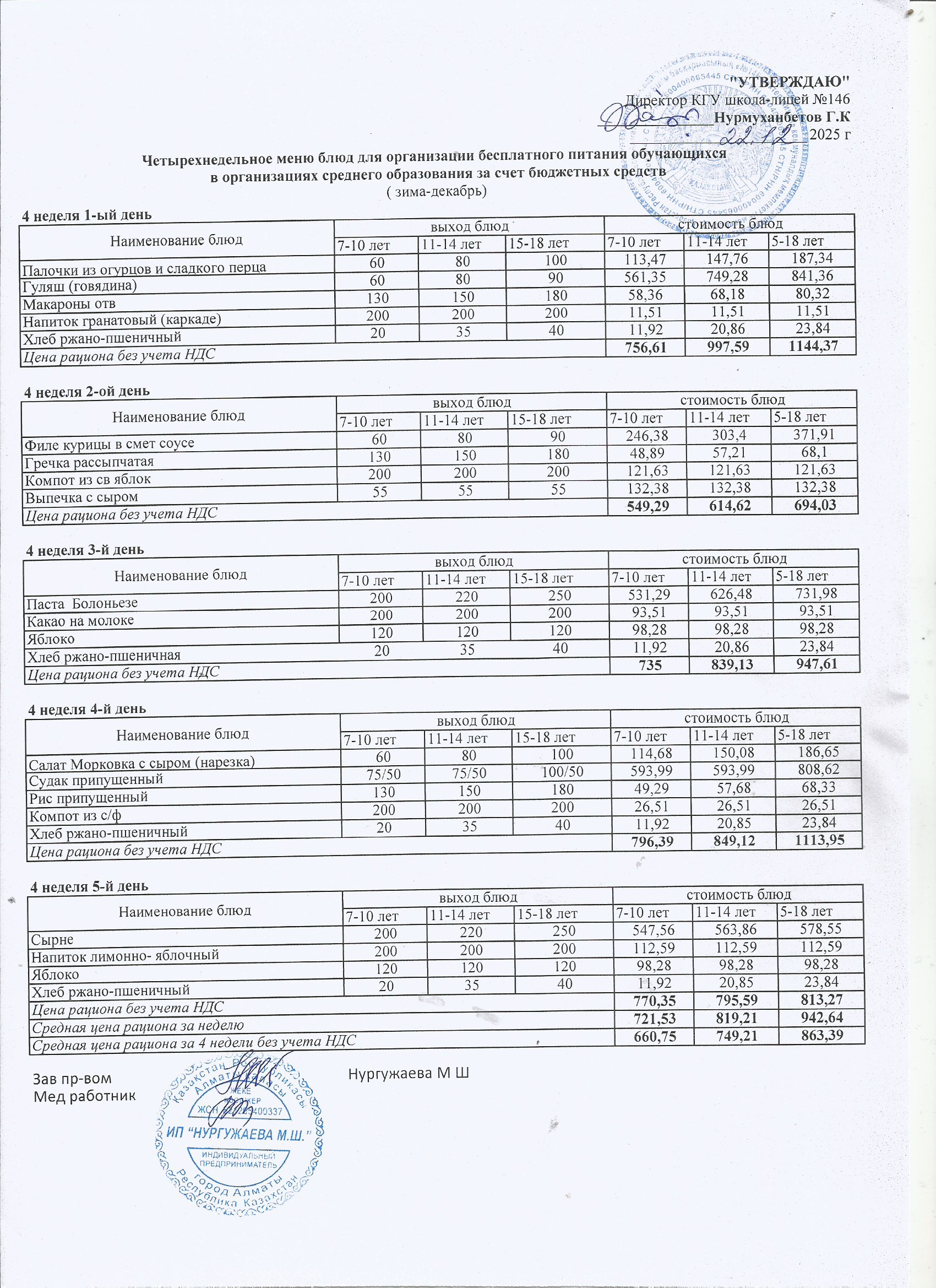 Ас мәзірі (желтоқсан айы, 4 апта)